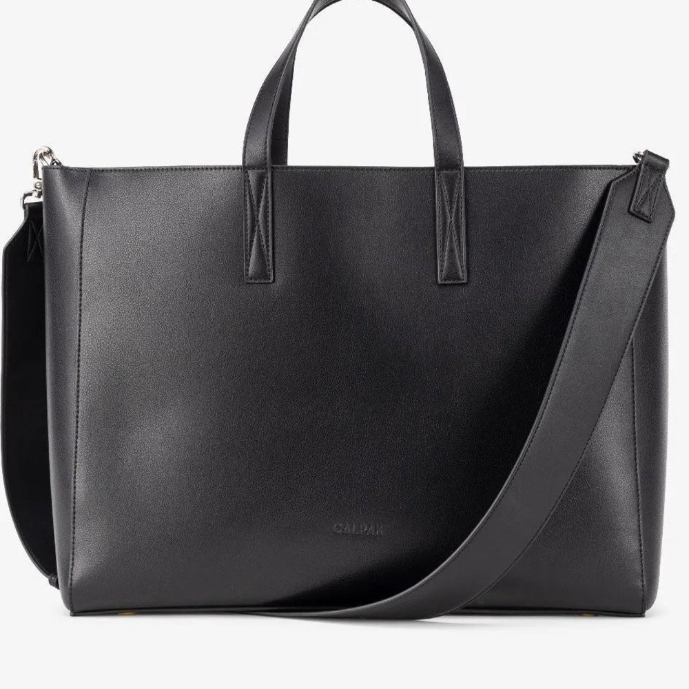 CALPAK Haven Laptop Tote Bag Black Faux Leather Work Travel Bag ATO2101 NWT